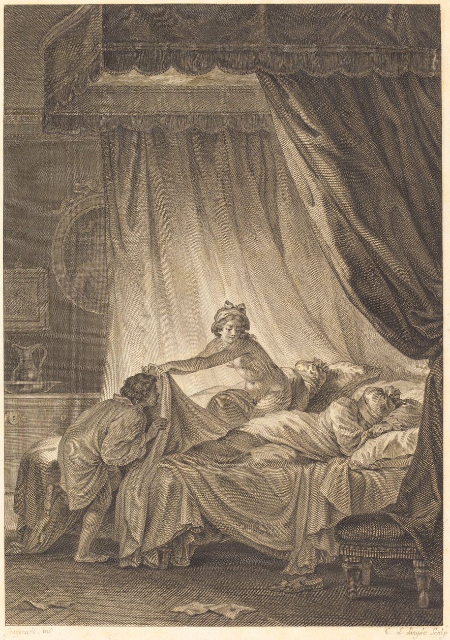 Mona Lisa: Sengen av Charles Louis Lingée after Jean Honoré Fragonard