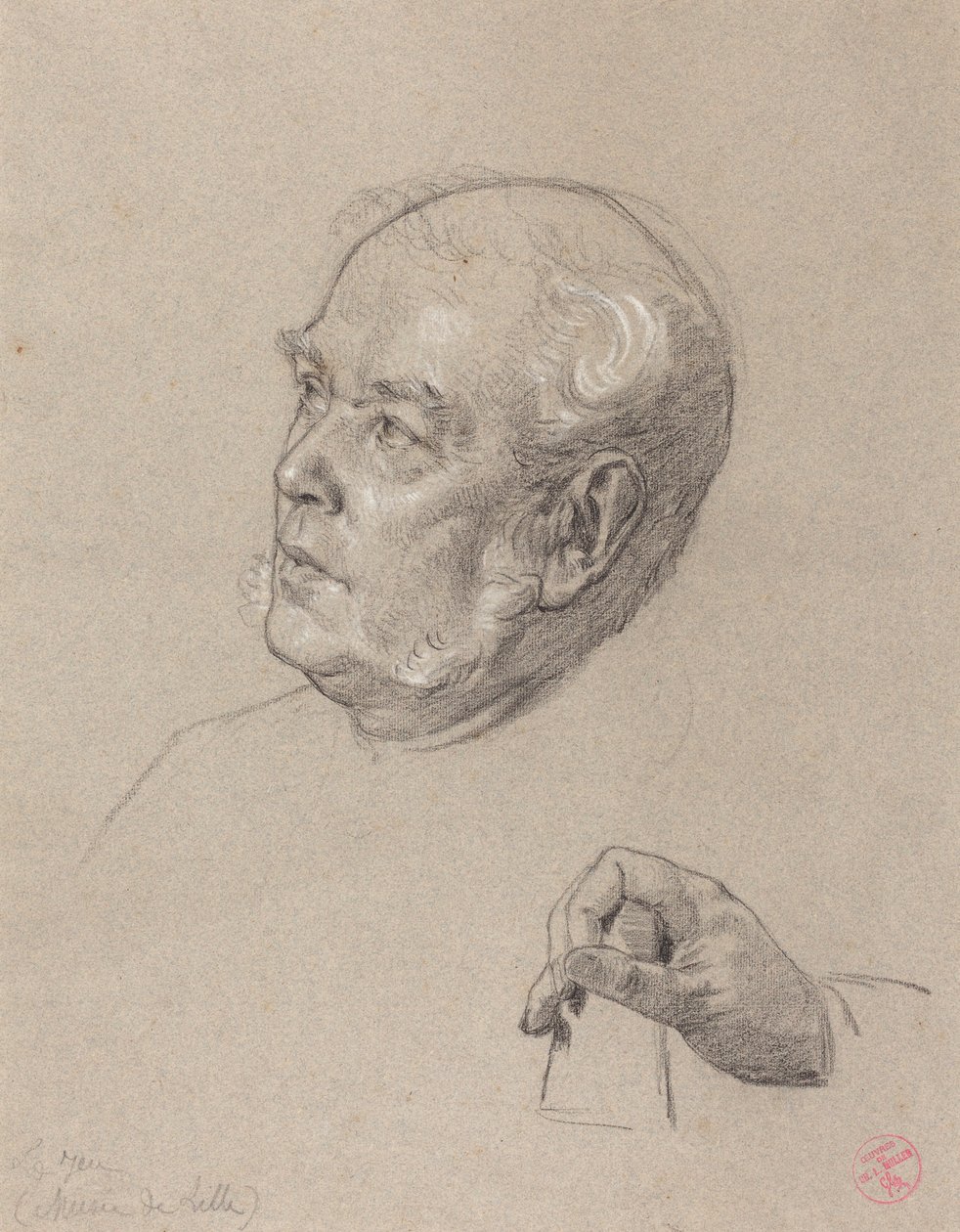 Hodet og hånden til en mann som kaster terninger av Charles Louis Lucien Muller