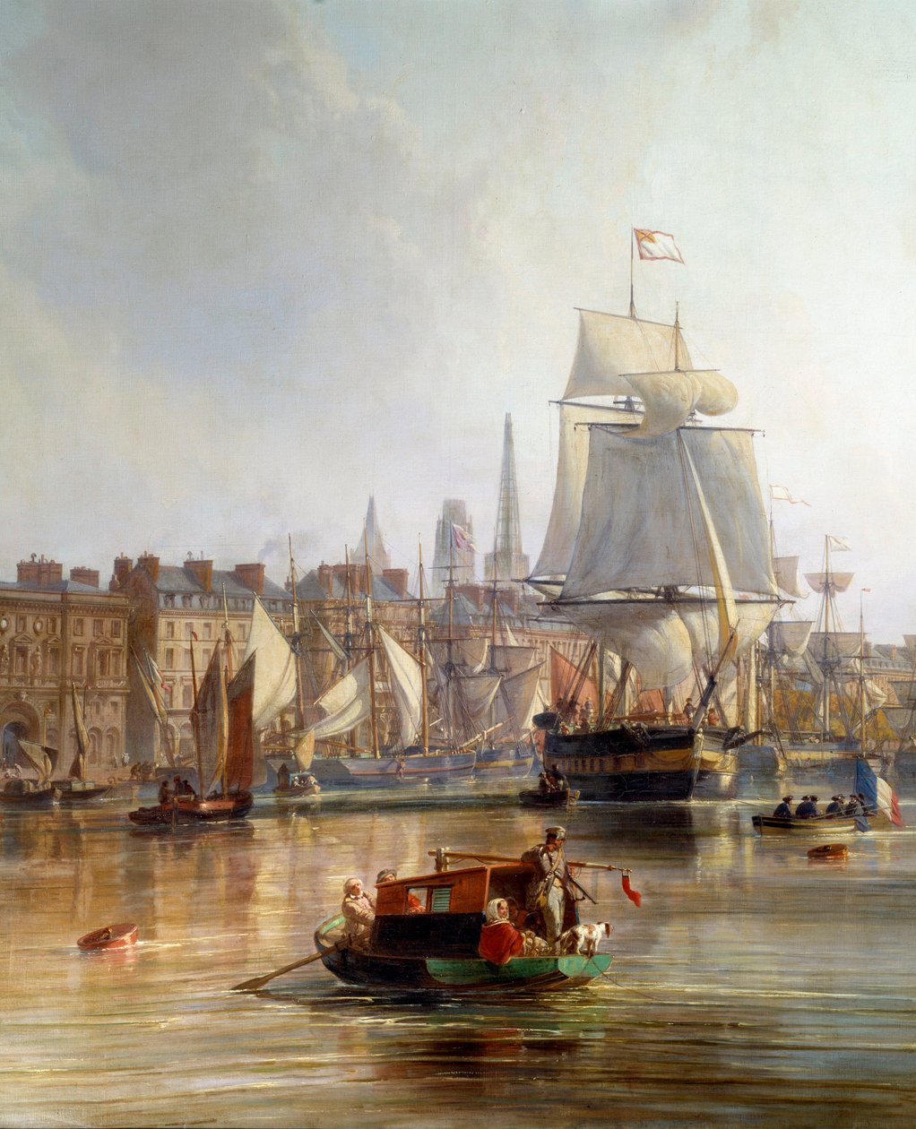 Skip i havnen i Rouen i 1855 Detalj. Maleri av Charle Louis Mozin (1806-1862) 1855 Rouen, Musee des Beaux Arts av Charles Louis Mozin