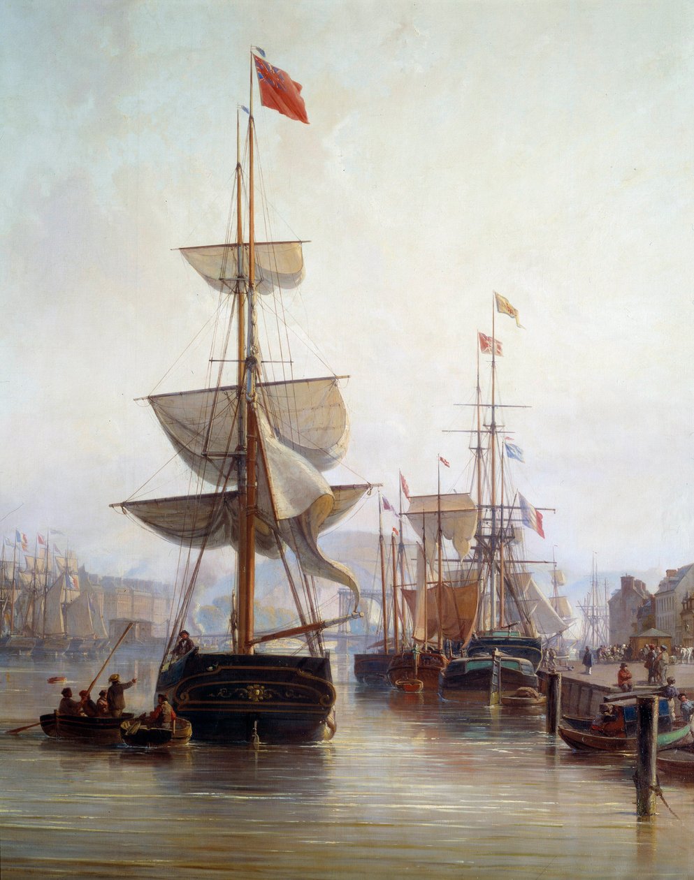 Skip i havnen i Rouen i 1855 Detalj. Maleri av Charle Louis Mozin (1806-1862) 1855 Rouen, Musee des Beaux Arts av Charles Louis Mozin