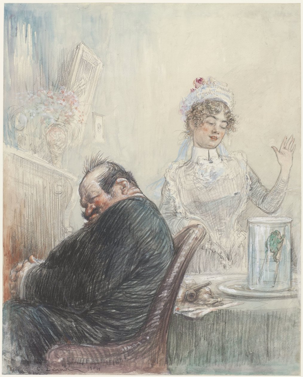 Den gamle mannen og frosken av Charles Lucien Leandre