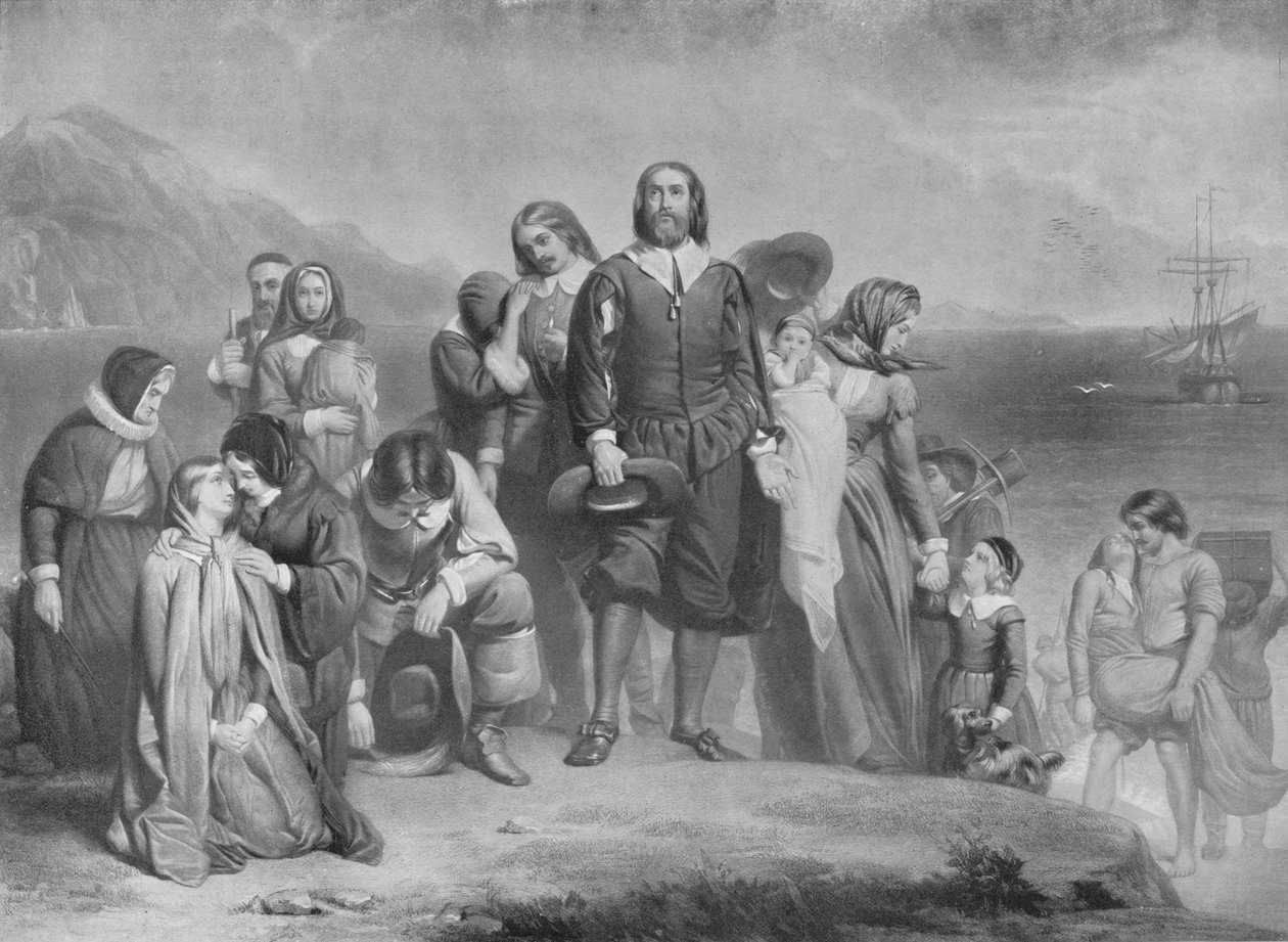 The Landing of the Pilgrim Fathers, c1848, 1911 av Charles Lucy
