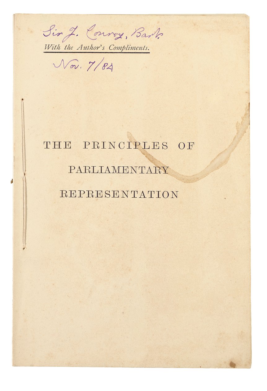 Tittelside for "Prinsippene for parlamentarisk representasjon" av Charles Lutwidge Dodgson