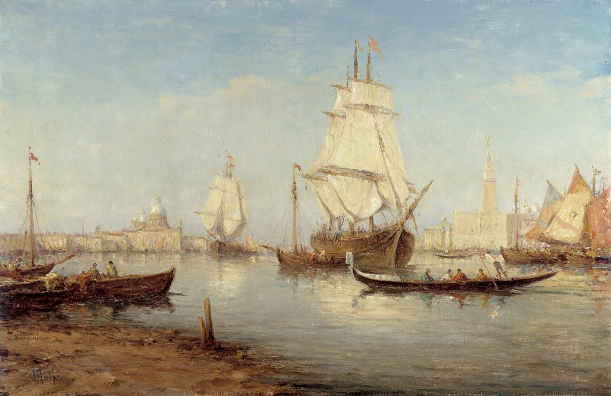 Galleoner og gondoler i San Marco-bassenget (Saint Mark a Venezia) Maleri av Charles Malfroy (1862-1918) Obligatorisk omtale: Samlingsstiftelsen hilsen Provence, Marseille av Charles Malfroy