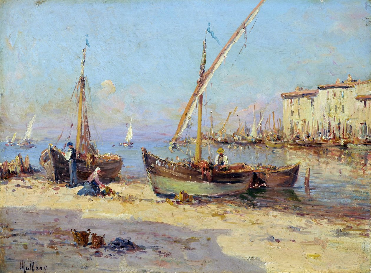Utsikt over Martigues. Maleri av Charles Malfroy (1862-1918). Olje på tre. Mål: 29,5x40 cm. Obligatorisk omtale: Collection fondation regards de Provence, Marseille av Charles Malfroy