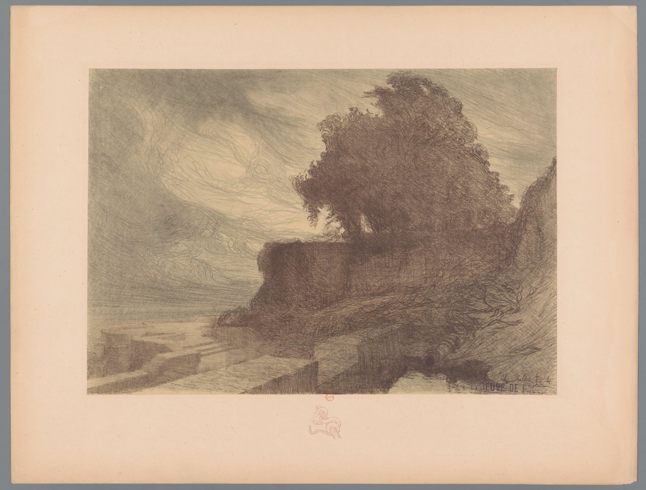 Ruin av en bastion med en kanon og et tre Landskap (serietittel) Suite des Paysages (serietittel) av Charles Marie Dulac