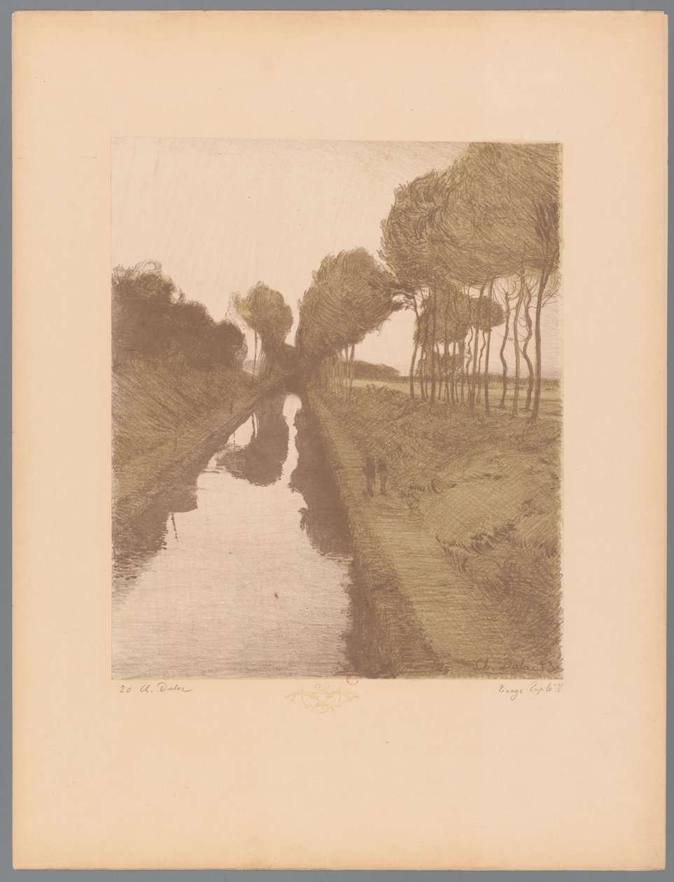 To turgåere langs en kanal Landskap (serietittel) Suite des Paysages (serietittel) av Charles Marie Dulac