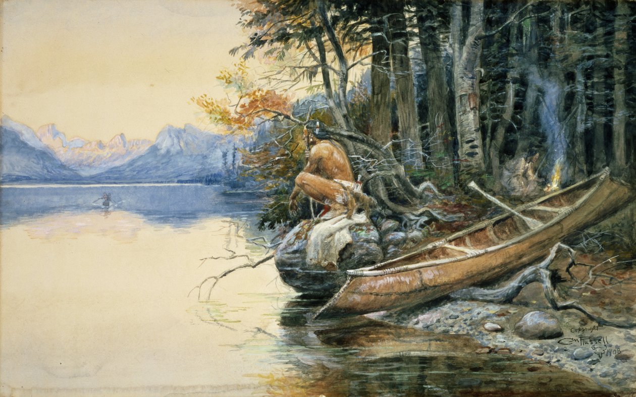 En leirplass ved innsjøen, 1908 av Charles Marion Russell