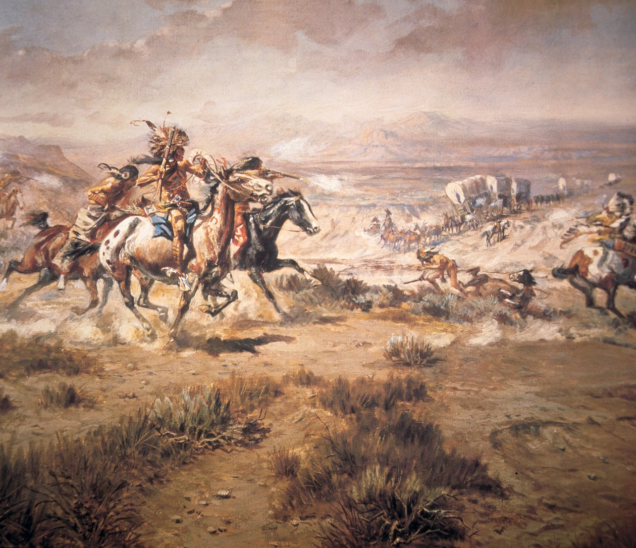 Angrep på vogntoget av Charles Marion Russell