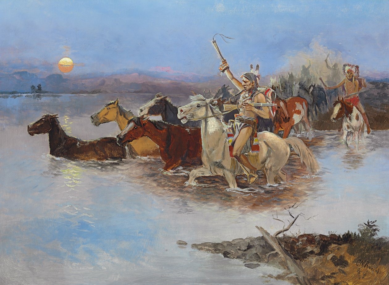 Krysser elven, ca. 1895 av Charles Marion Russell