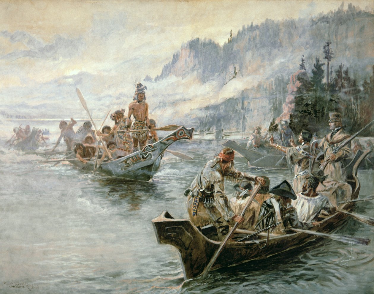 Lewis & Clark ved Lower Columbia River av Charles Marion Russell