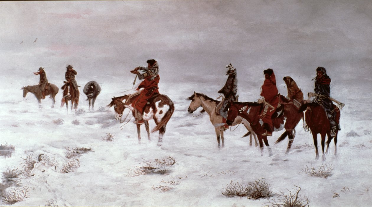 'Lost in a Snow Storm - We Are Friends' 1888 (olje på lerret) av Charles Marion Russell