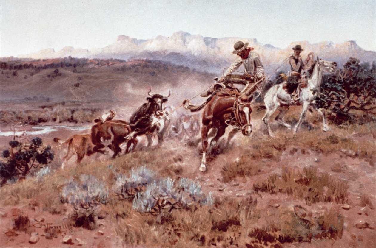 Round-up på blåskjell (olje på lerret) av Charles Marion Russell