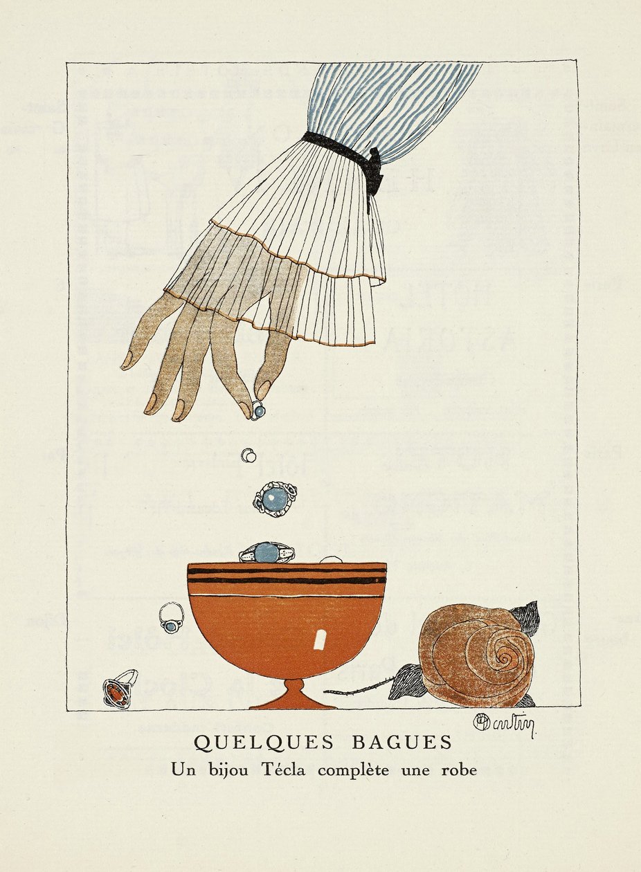 Annonse for "Tecla", fra Gazette de Bon Ton, pub. 1920 av Charles Martin