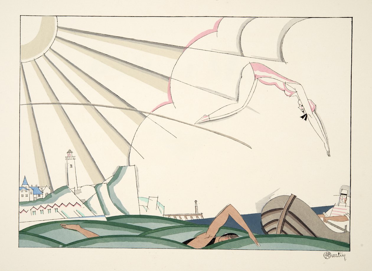 Bain de Mer fra Sports & Entertainment, pub. 1914 (stensiltrykk) av Charles Martin