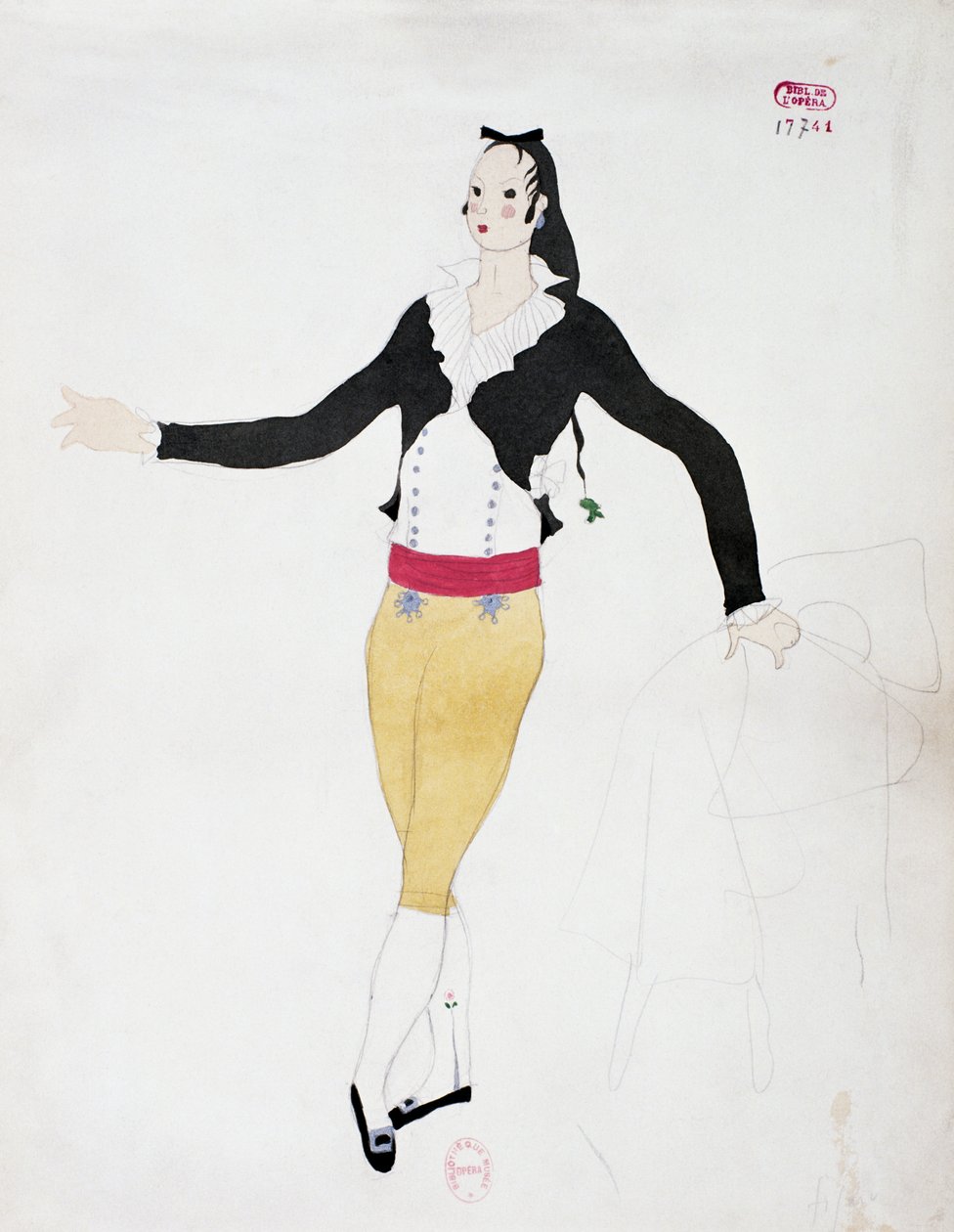 Kostyme for figuren til Figaro fra Barberen i Sevilla av Gioacchino Rossini, skisse av Charles Martin (1884-1934) av Charles Martin