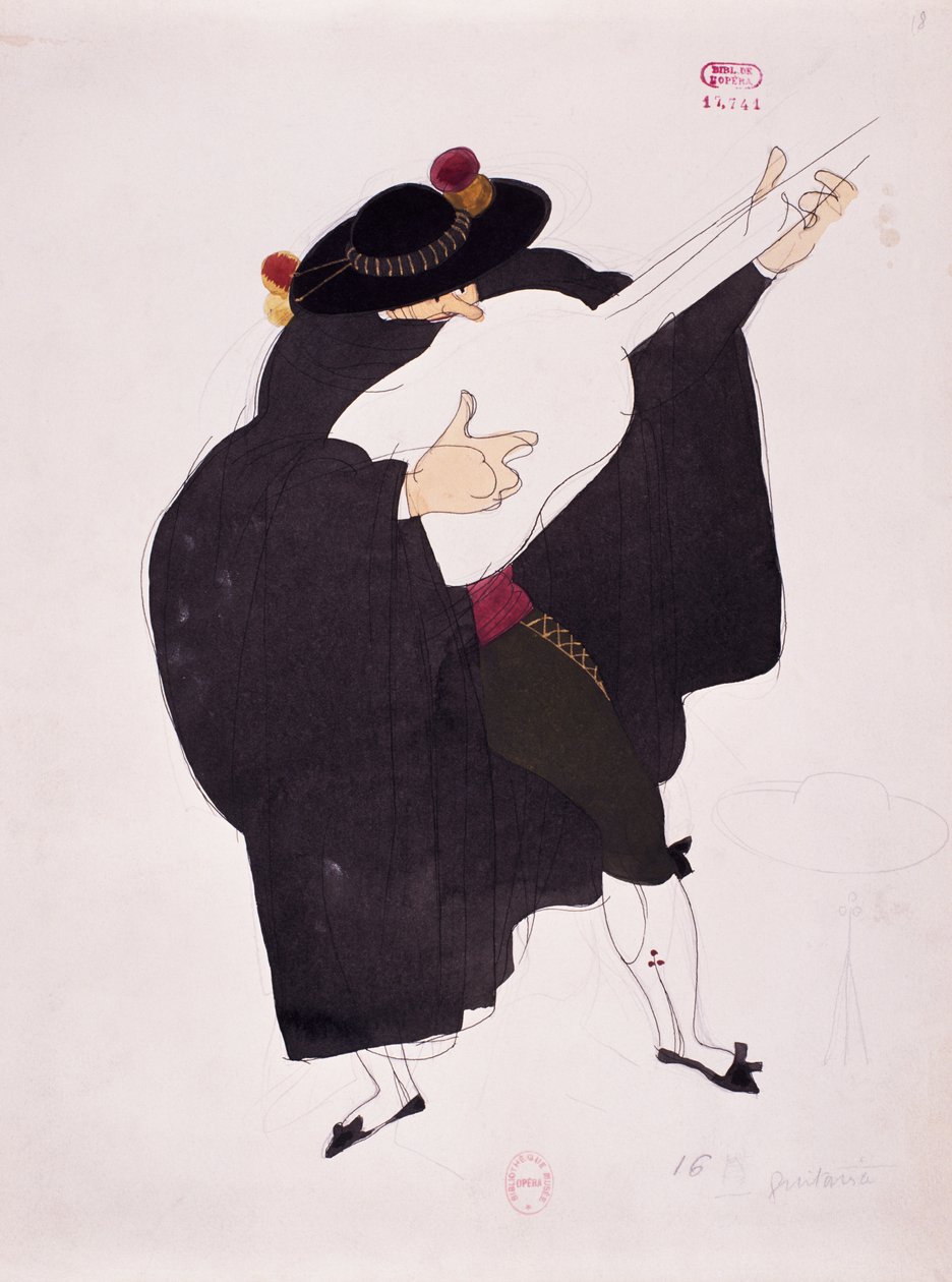 Kostyme for karakter av gitarist fra The Barber of Seville av Gioacchino Rossini, skisse av Charles Martin (1884-1934) av Charles Martin