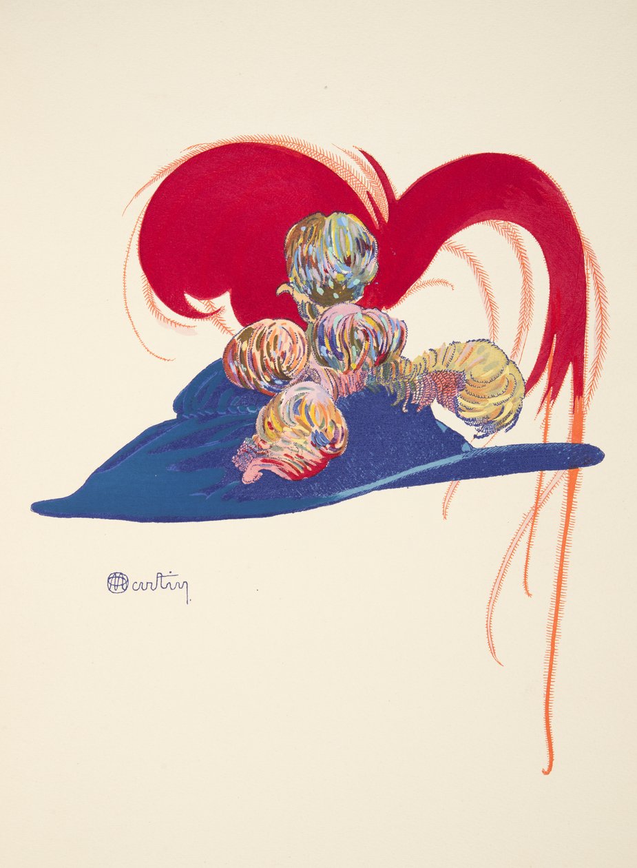 Design for a Hat, fra Fashion i 1912. på Marcelle Demay, pub. 1912 (stensiltrykk) av Charles Martin