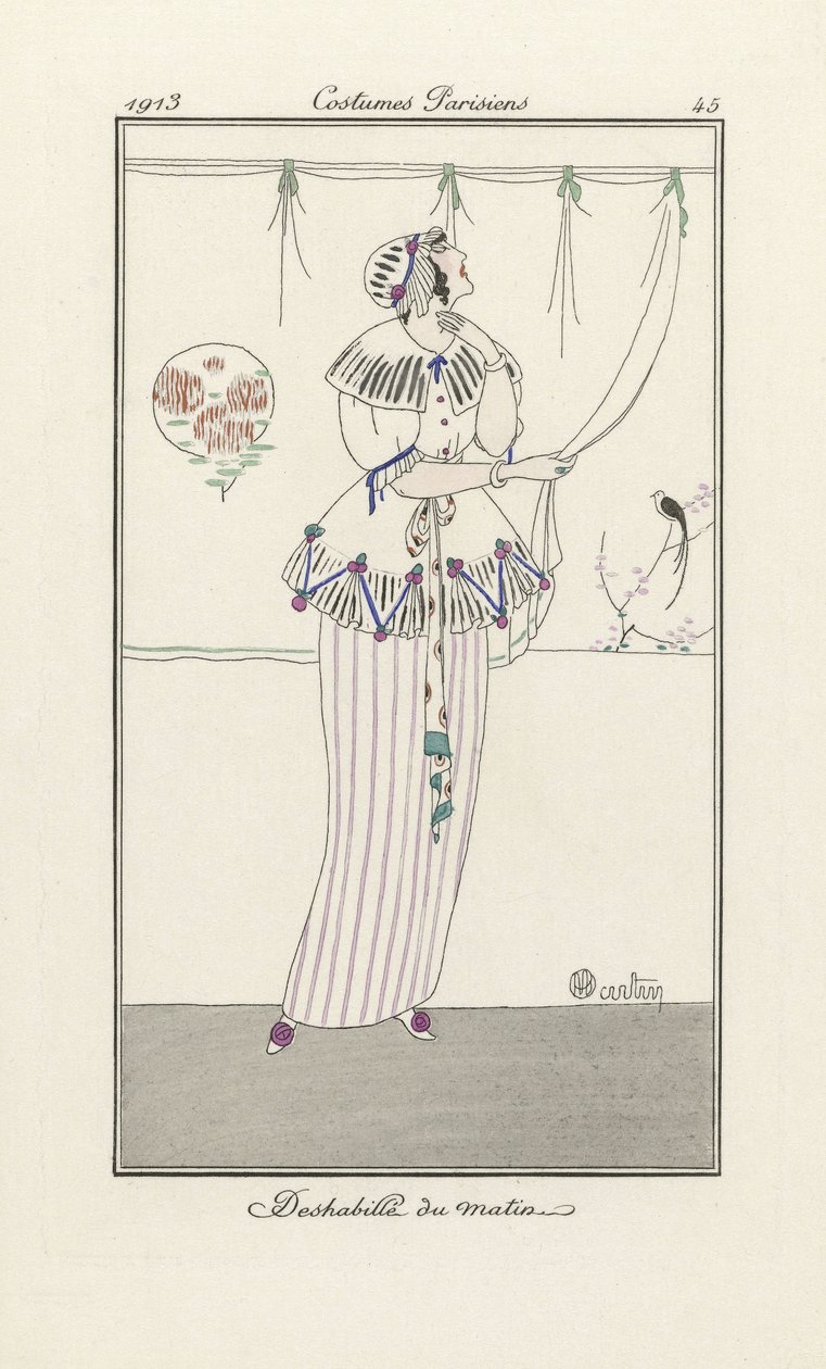 Morning negligee, fra Costumes Parisien, pub.1913 (stensiltrykk) av Charles Martin
