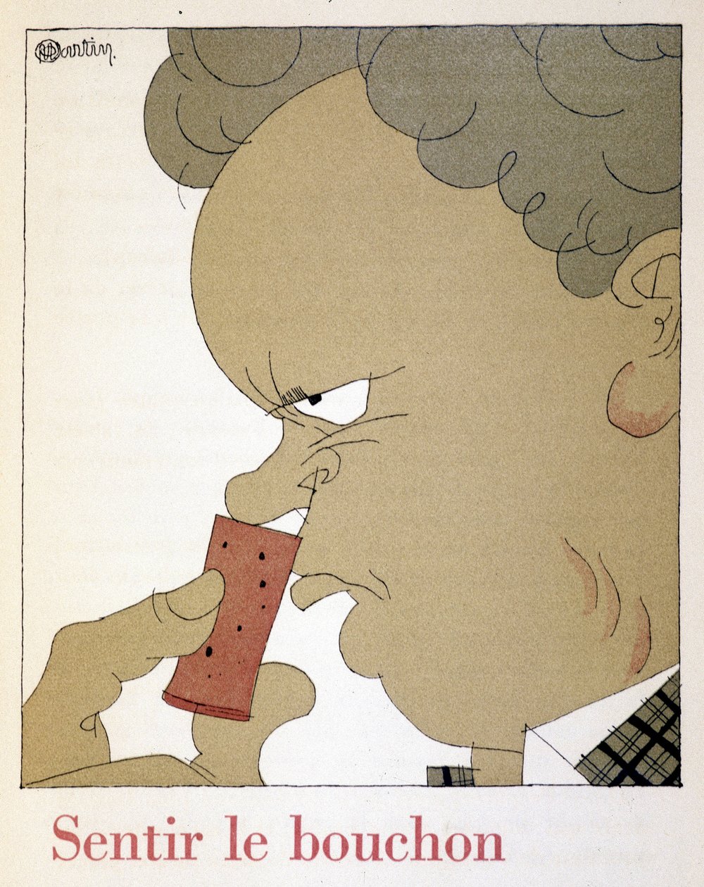 Å føle korken - i ""Monseigneur le vin"", tegning av Charles Martin (1884-1934), Etablissements Nicolas-heftet av Charles Martin