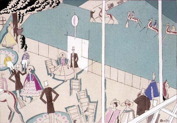 Hesteveddeløp, ca. 1920 (stensil på papir) av Charles Martin