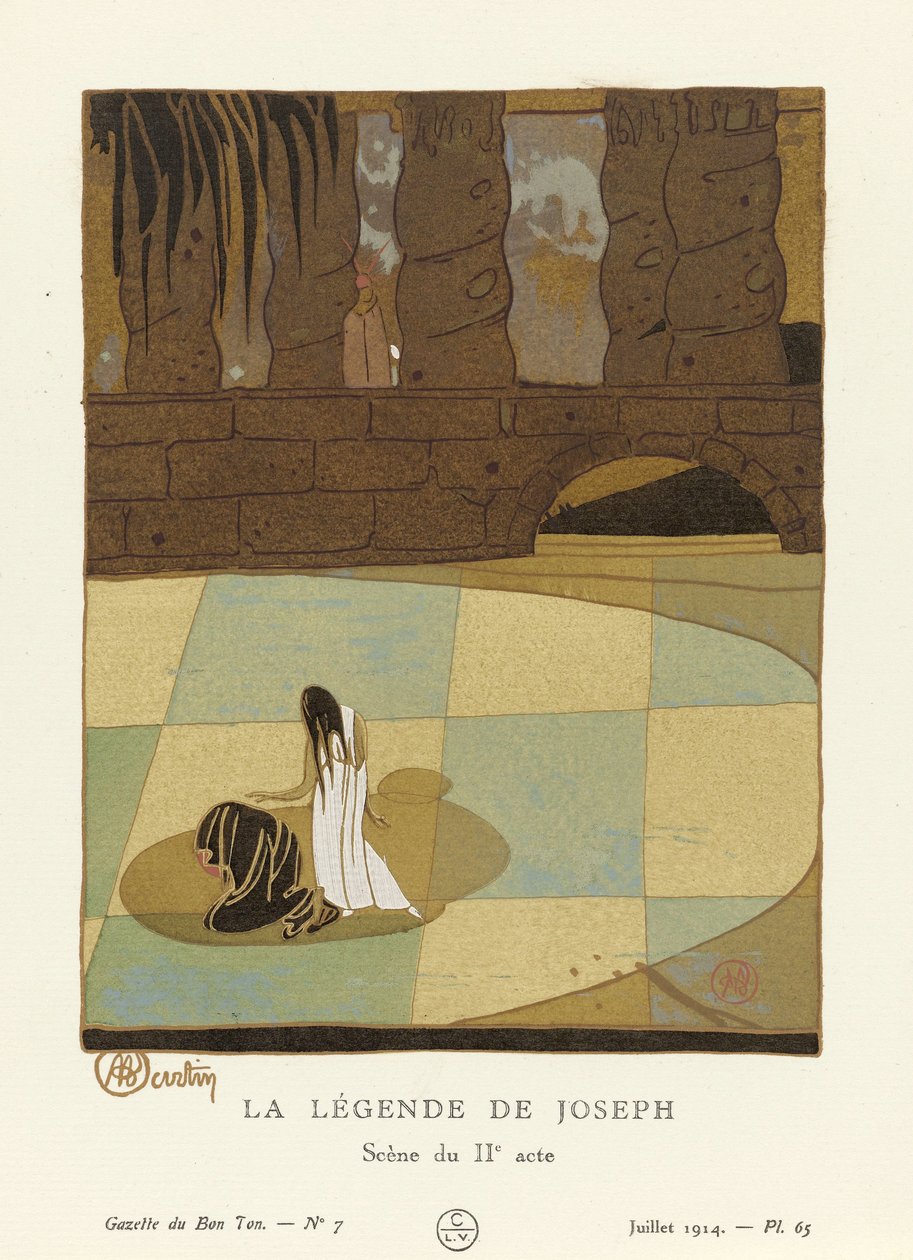 Legenden om Joseph. Scene fra andre akt fra La Gazette du Bon Ton, pub. 1914 av Charles Martin