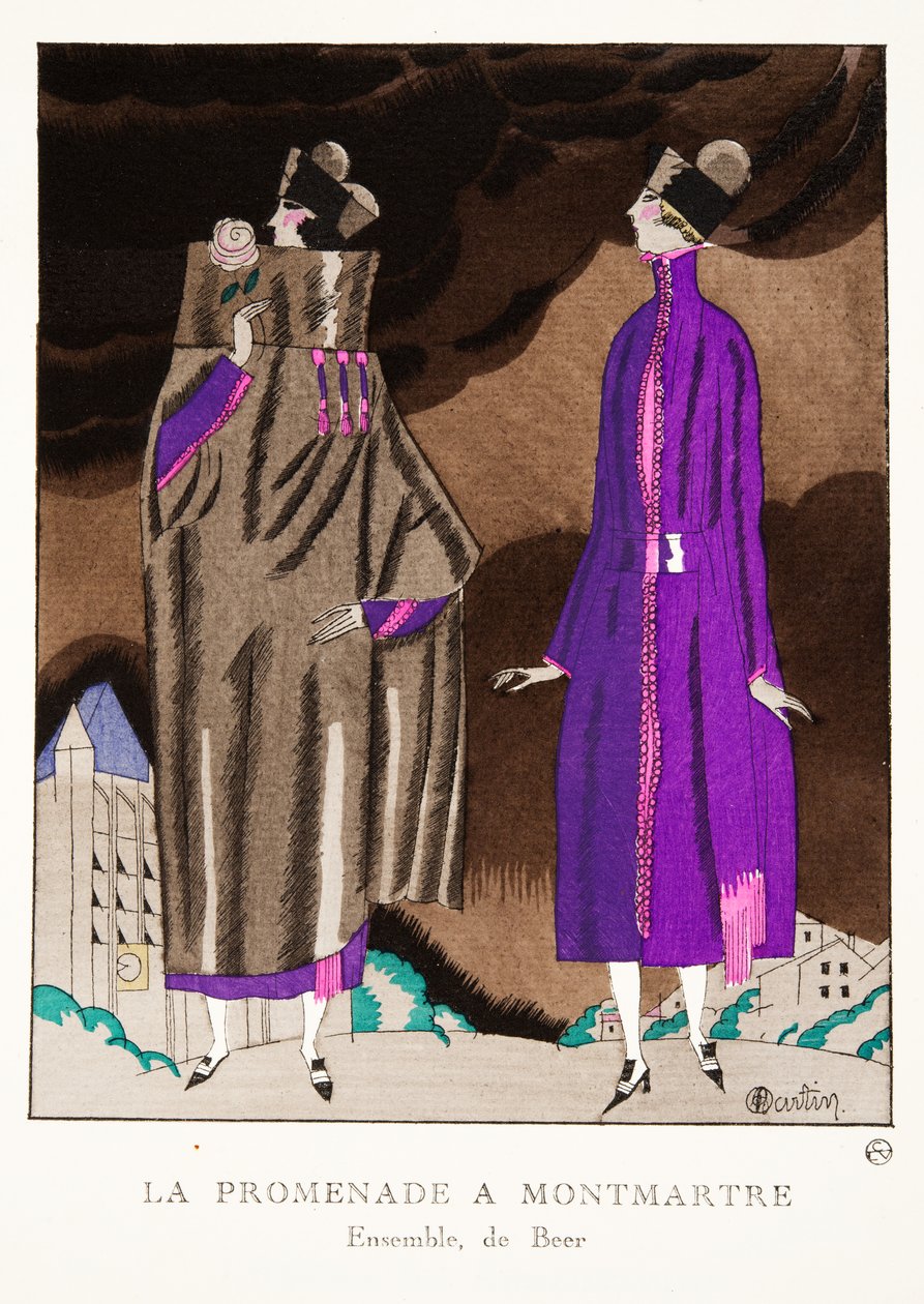 La Promenade a Montmartre, fra en samling moteplater, 1920 (pochoir-trykk) av Charles Martin