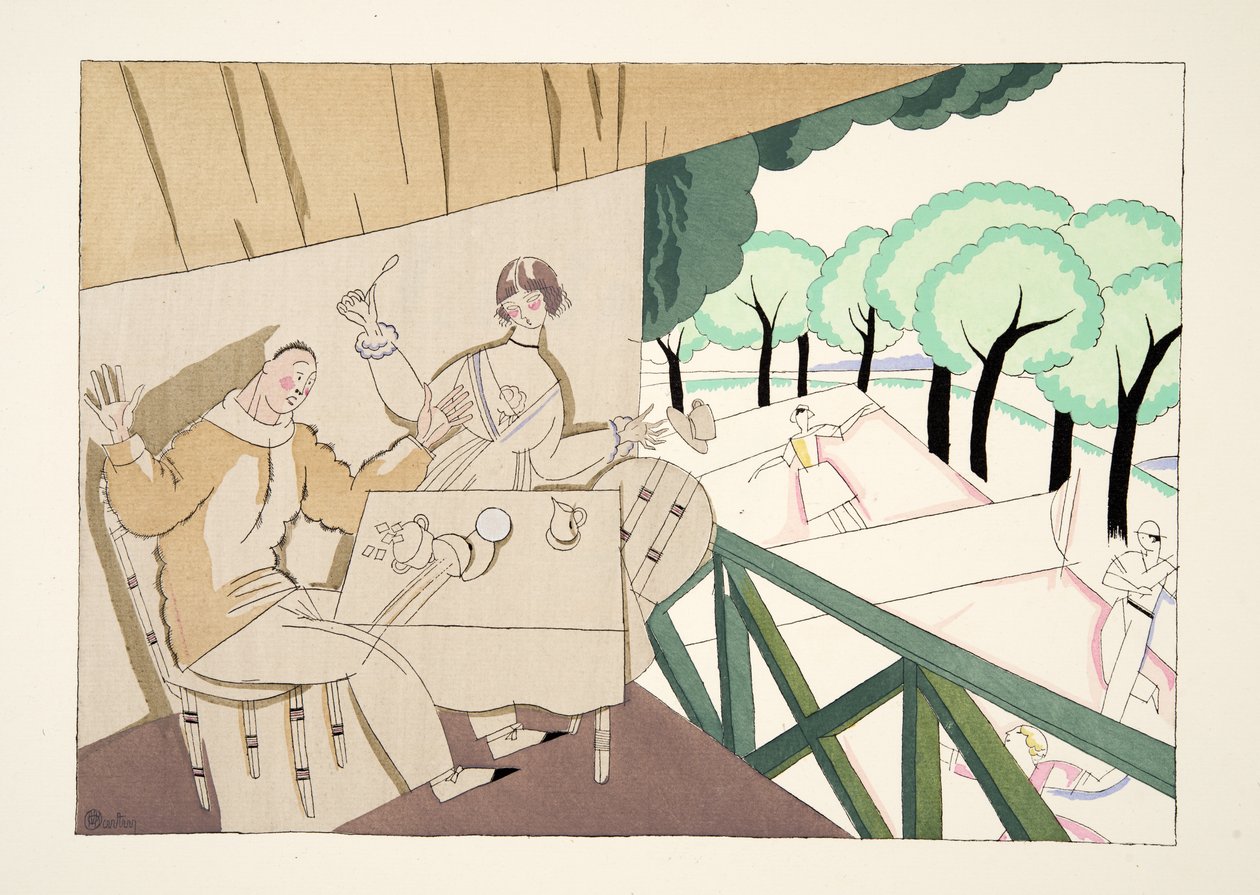 Tennis, fra Sports & Entertainment, pub. 1914 (stensiltrykk) av Charles Martin