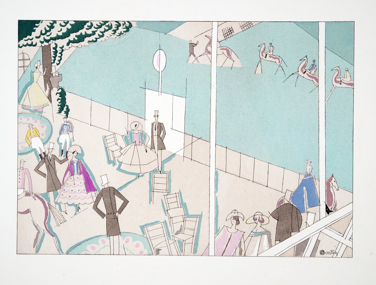 The Races from Sports & Entertainment, pub. 1914 (stensiltrykk) av Charles Martin