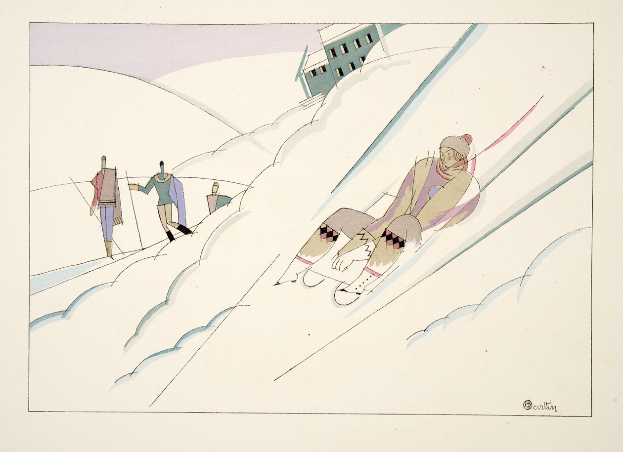 Slede, fra Sports & Entertainment, pub. 1914 (stensiltrykk) av Charles Martin