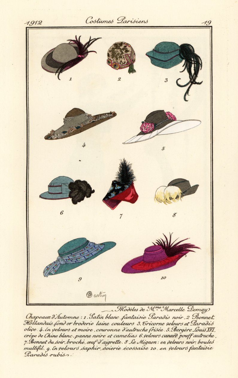 hattedesign av milliner Marcelle. Demay av Charles Martin