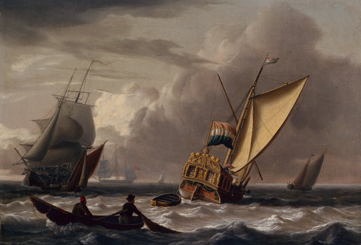 En nederlandsk admiralitetsyacht og annen frakt (olje på panel) av Charles Martin Powell
