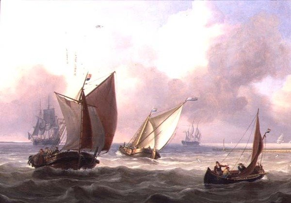 Dutch Pinks i en dønning utenfor en brygge av Charles Martin Powell