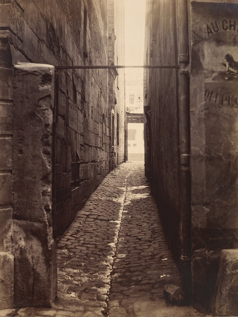 Rue du Chat-qui-Pêche fra Rue de la Huchette, ca. 1868. av Charles Marville
