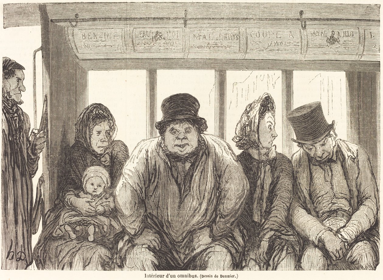 Interiør i en omnibus [nedre halvdel] av Charles Maurand after Honoré Daumier