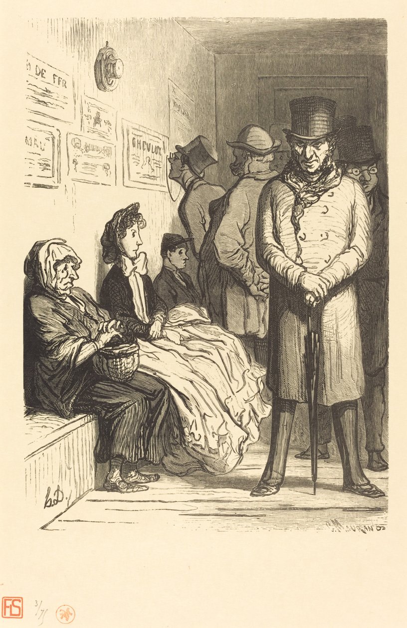 Et omnibus-ventekontor av Charles Maurand after Honoré Daumier
