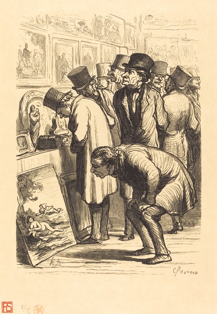 Et rom på Hotel Drouot på en utstillingsdag av Charles Maurand after Honoré Daumier