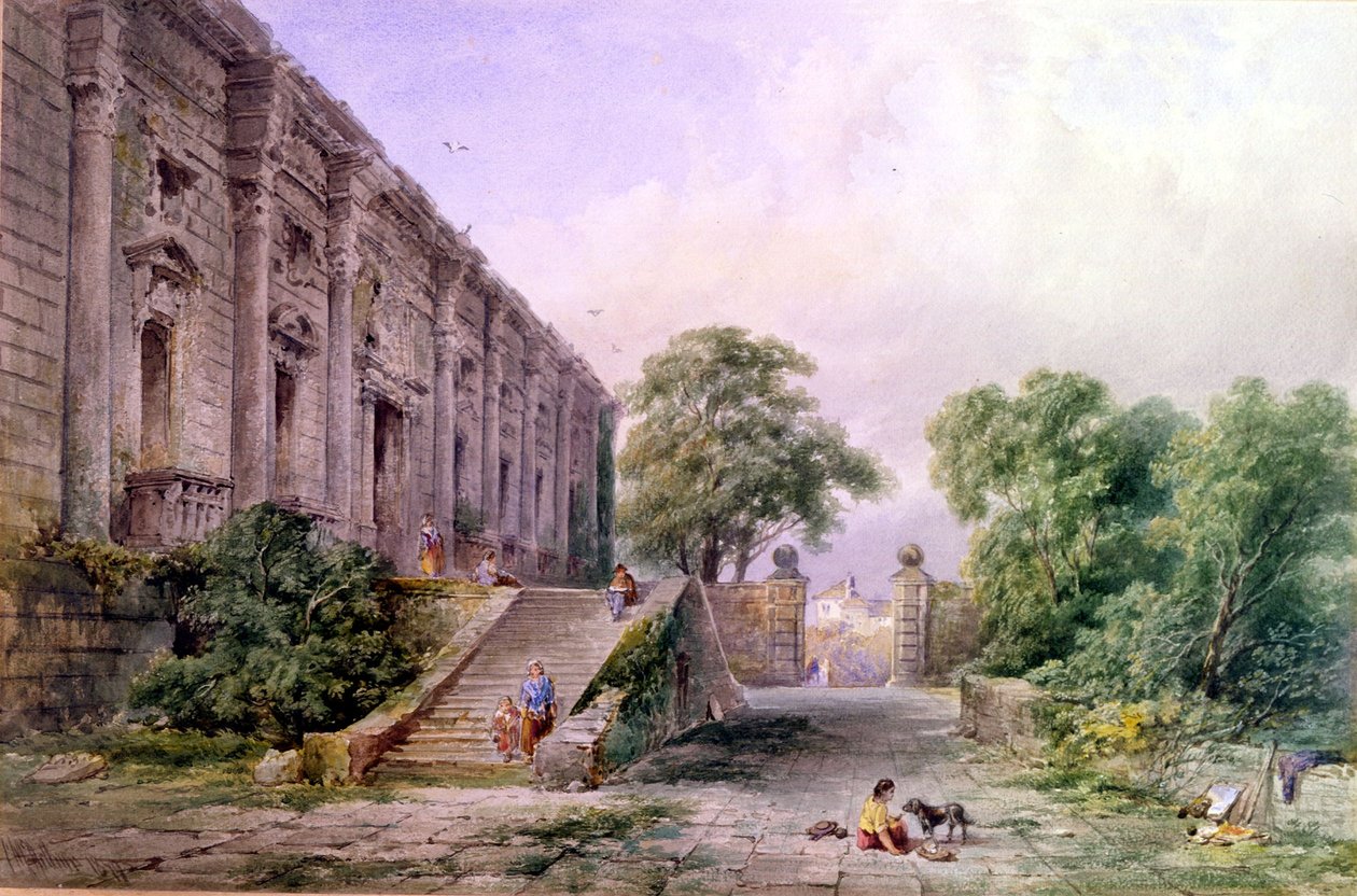 Utsikt over østfronten til Nottingham Castle, 1879 (wc på papir) av Charles McArthur