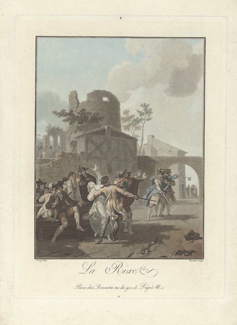 Krangelen La Rixe (tittel på objekt) av Charles Melchior Descourtis
