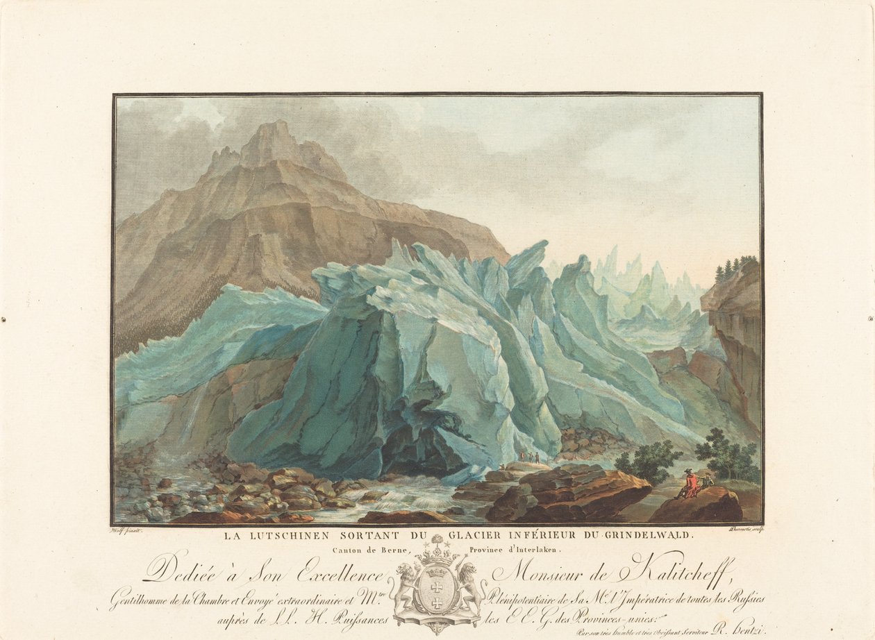 Lutchinen som dukker opp fra Nedre Grindelwald-breen, 1785. av Charles Melchior Descourtis