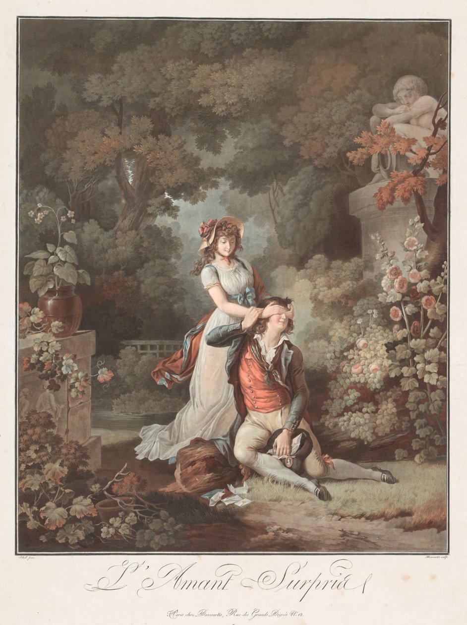 The Lover Surprised LAmant Surpris, ca. 1798. av Charles Melchior Descourtis