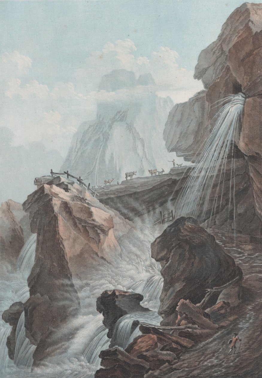 Utsikt over fossen i Gelten-floden, 1785. av Charles Melchior Descourtis