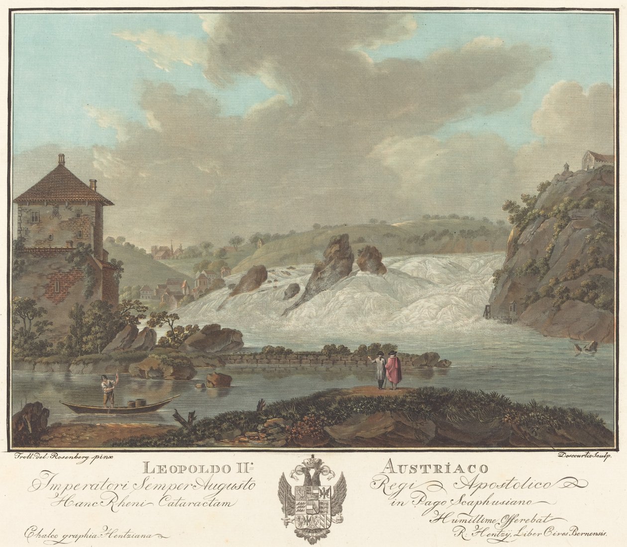 Falls of Schaffhausen av Charles Melchior Descourtis after Friedrich Rosenberg after Johann Heinrich Troll