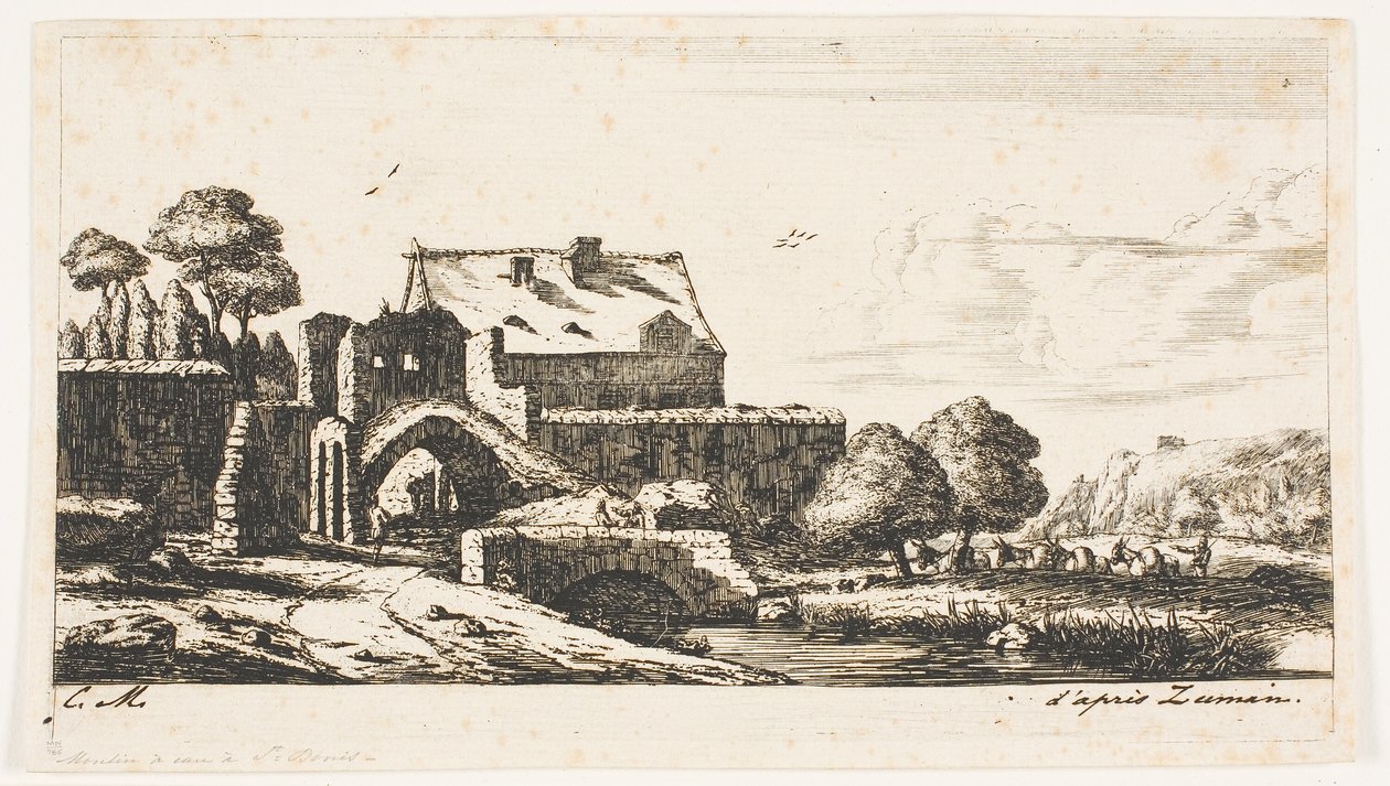 En vannmølle nær Saint-Denis av Charles Meryon