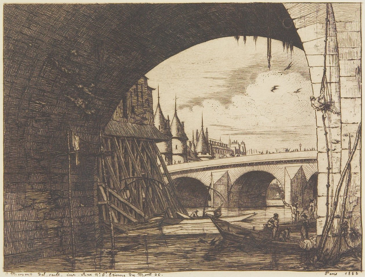 En bue på Notre-Dame-broen av Charles Meryon