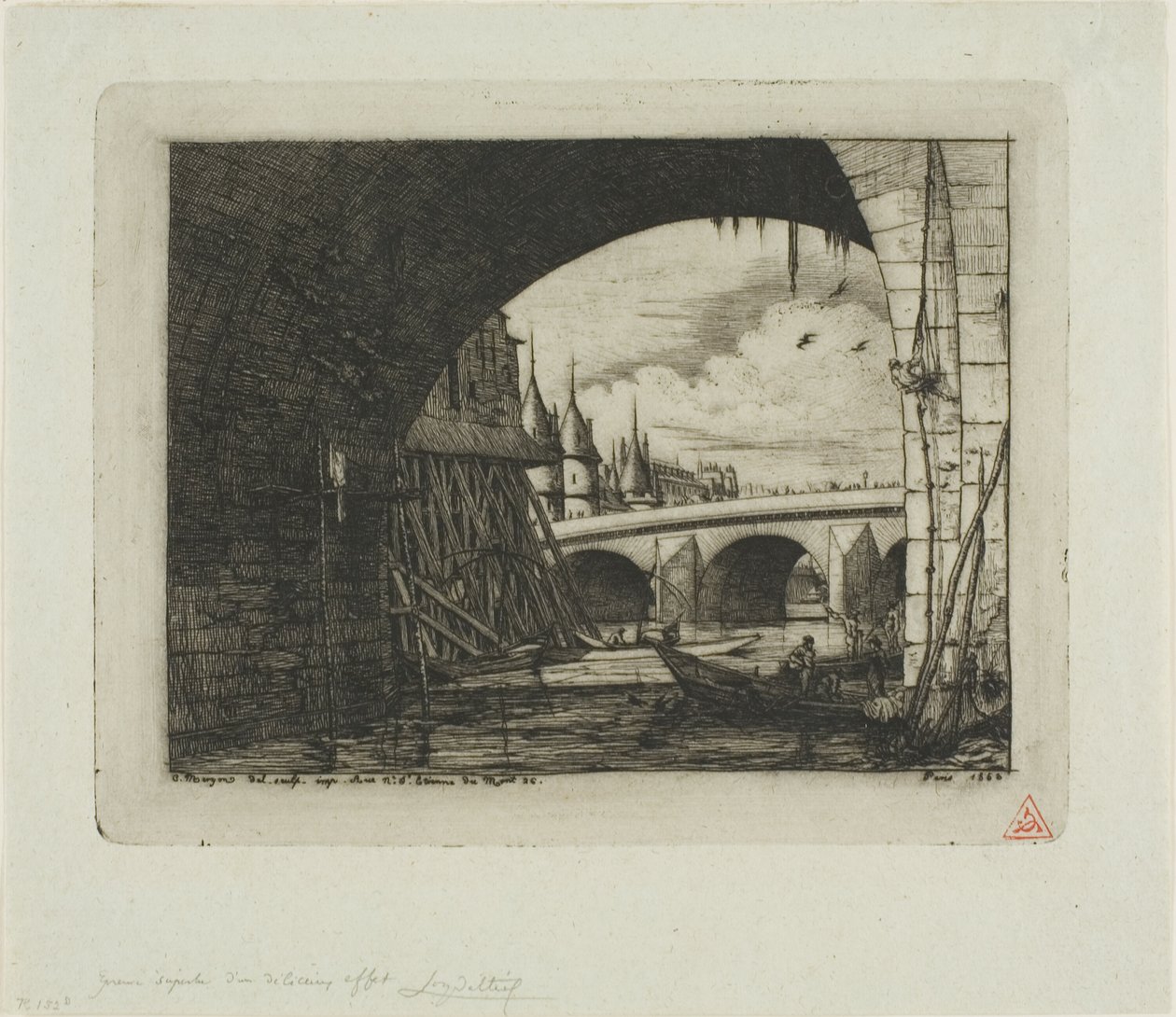 En bue av Pont Notre-Dame, Paris av Charles Meryon