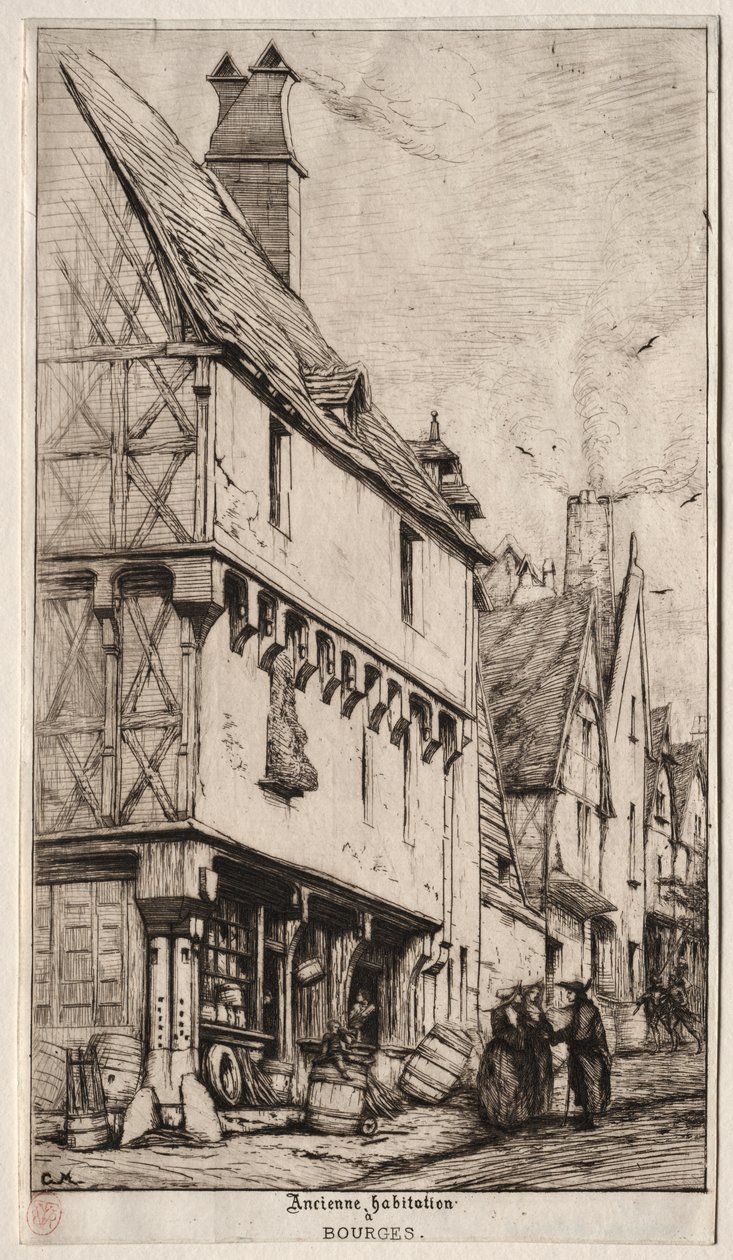 Et gammelt hus i Bourges, noen ganger kalt musikerens hus av Charles Meryon