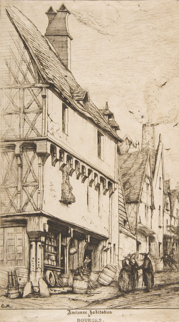 Et gammelt hus, eller musikerens hus, Bourges, 1860. av Charles Meryon