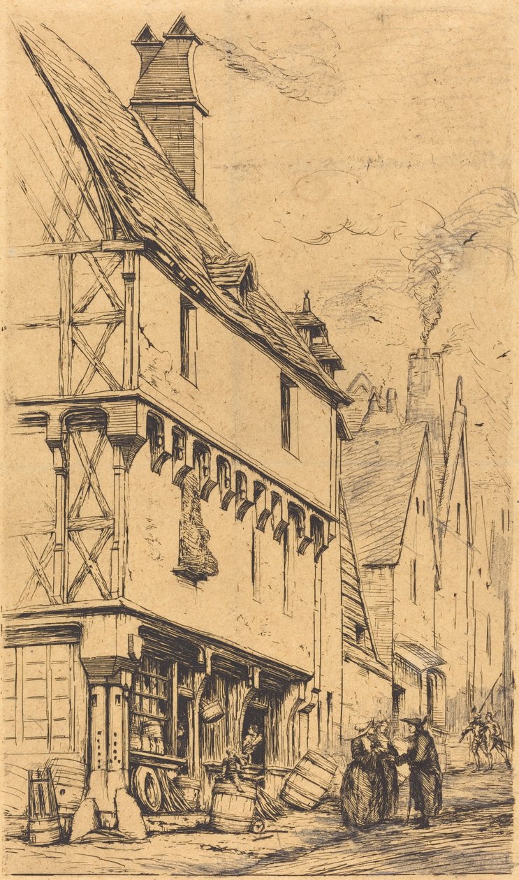 Gammelt hus i Bourges, kalt "La Maison du Musicien" (Et gammelt hus i Bourges, noen ganger kalt "Musikerens hus") av Charles Meryon
