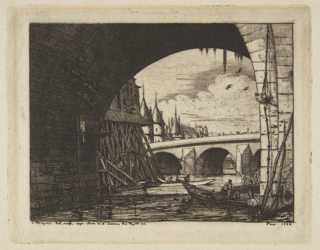 Buegang, Pont Notre-Dame, Paris av Charles Meryon